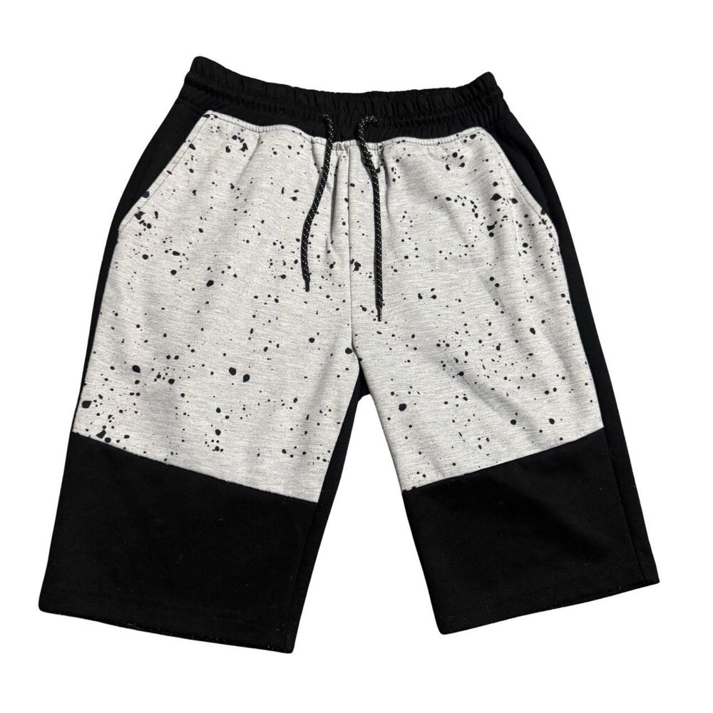 Black & Grey Southpole Retro Y2K Urban Streetwear Skater Splatter Print Shorts S